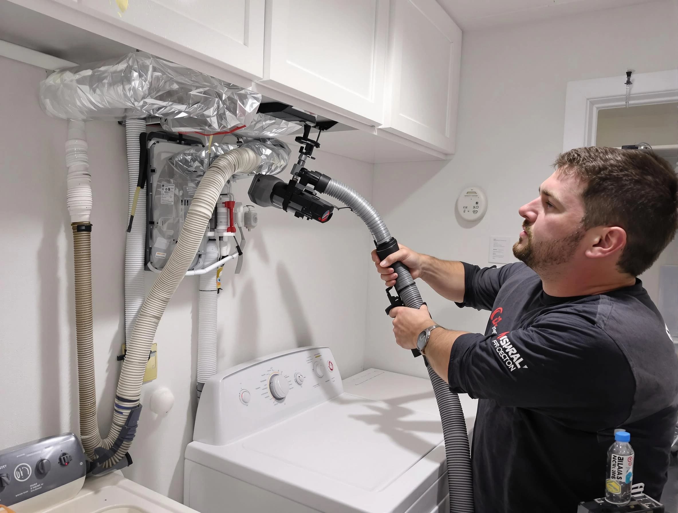 Provo Dryer Vent Cleaning certified technician performing safety-focused gas dryer vent cleaning in Provo