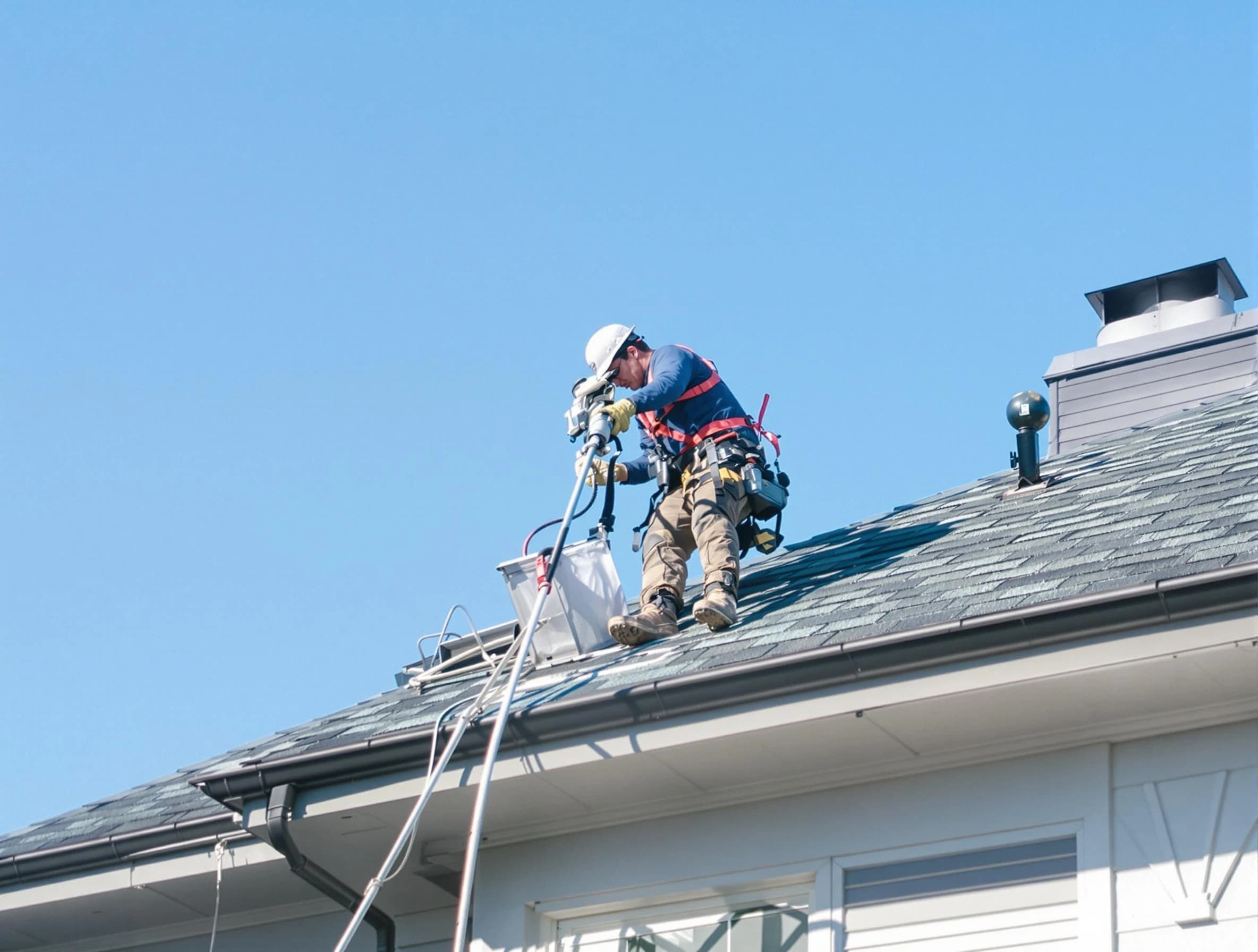 Provo Dryer Vent Cleaning certified technician cleaning a roof-mounted dryer vent system in Provo