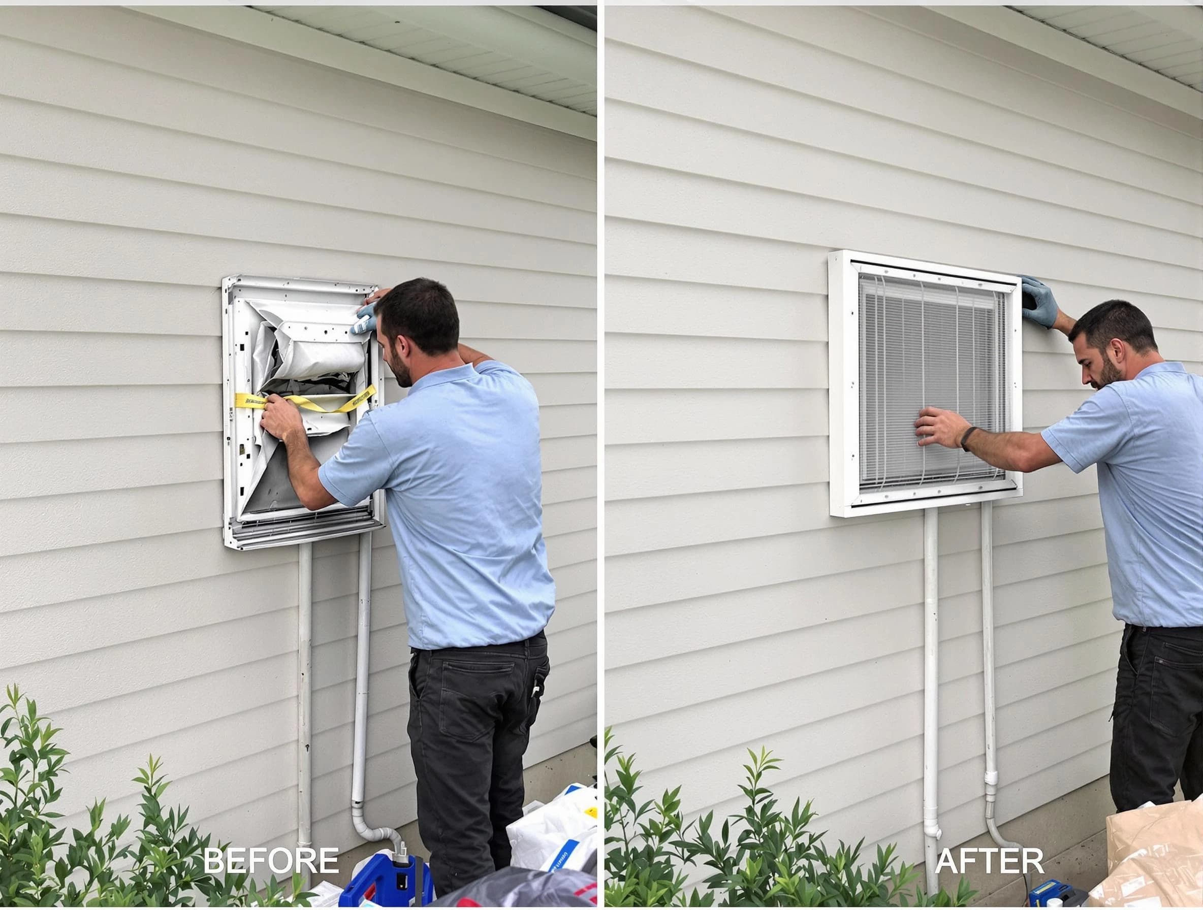 Provo Dryer Vent Cleaning technician installing high-quality dryer vent cover at a residential property in Provo